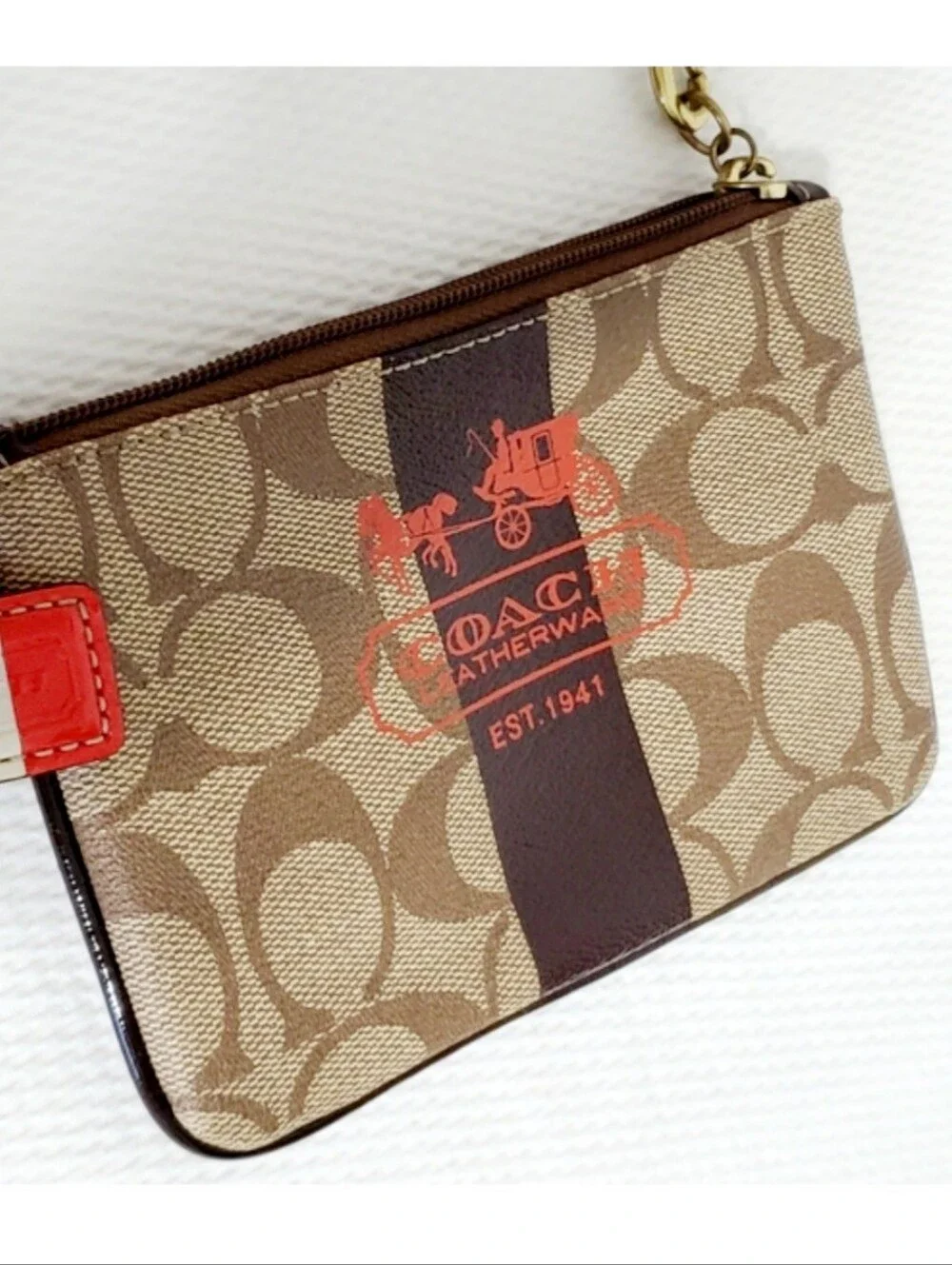 Coach Heritage Stripe Collection Zip Wristlet